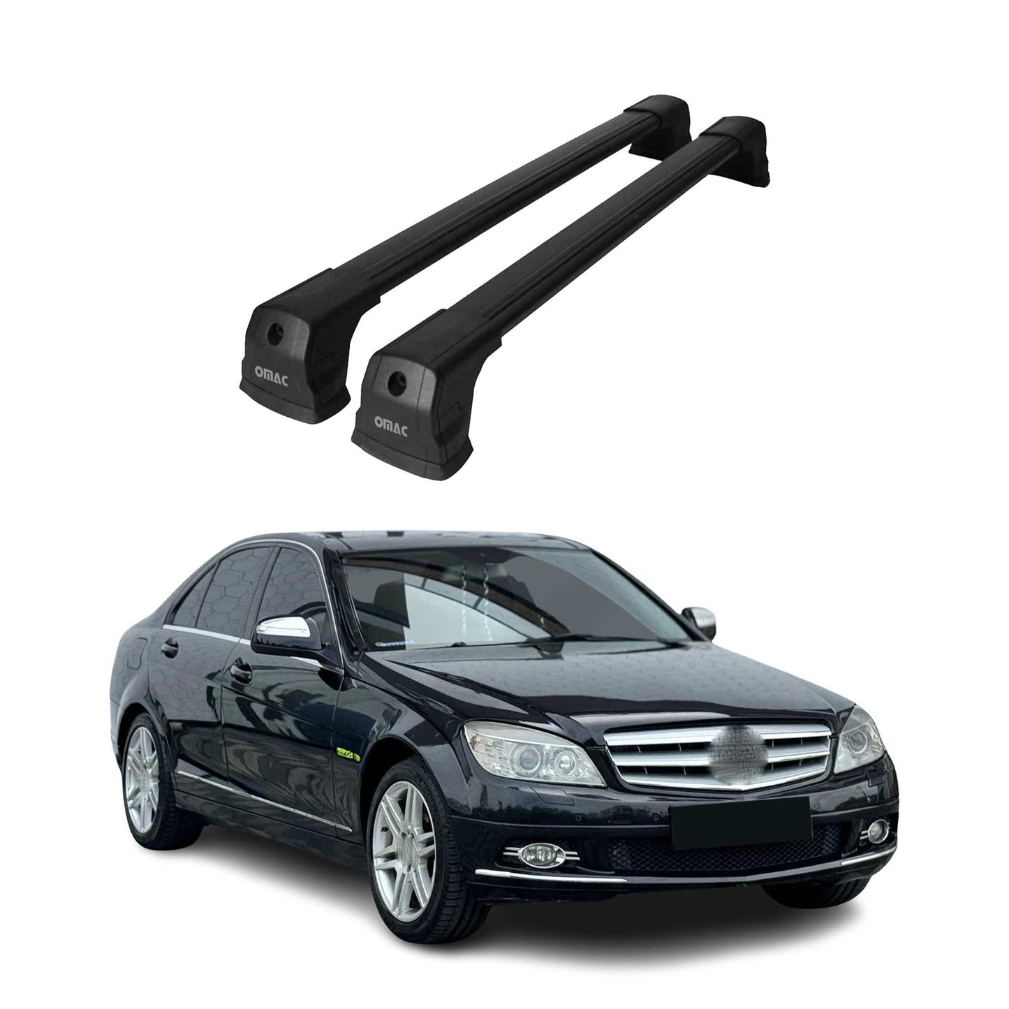 2008-2015 Mercedes C-Class Sedan Roof Racks Cross Bar Black 2x