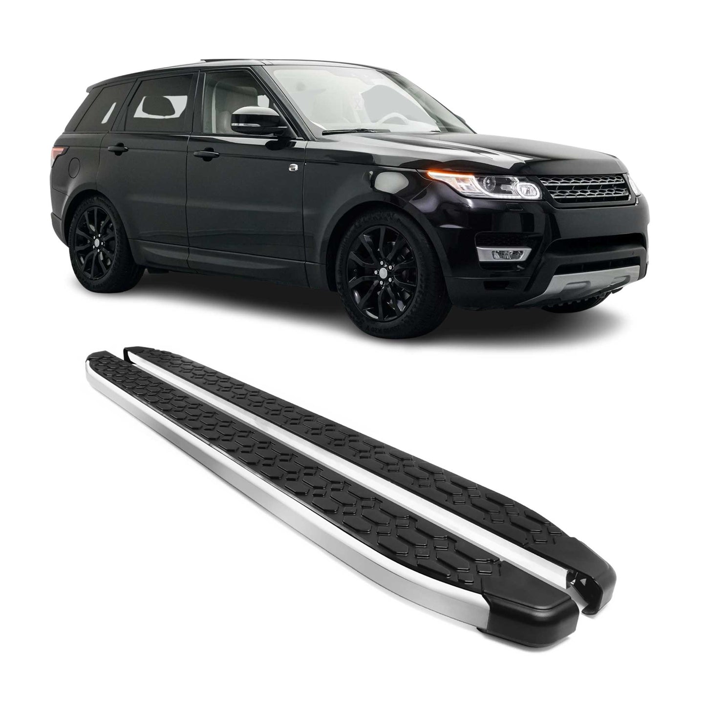 2014-2022 Land Rover Range Rover Sport Running Boards Side Steps Silver & Black
