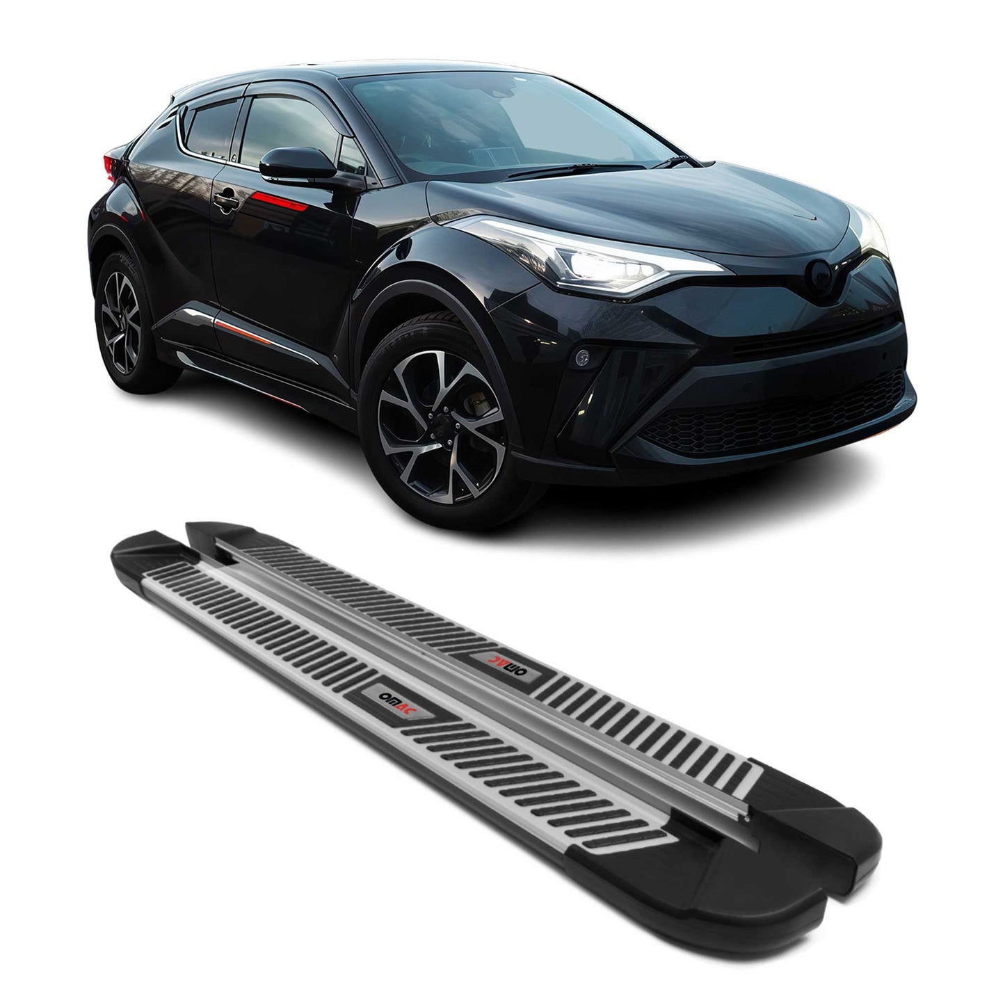 2018-2022 Toyota C-HR Running Boards Side Steps Silver & Black