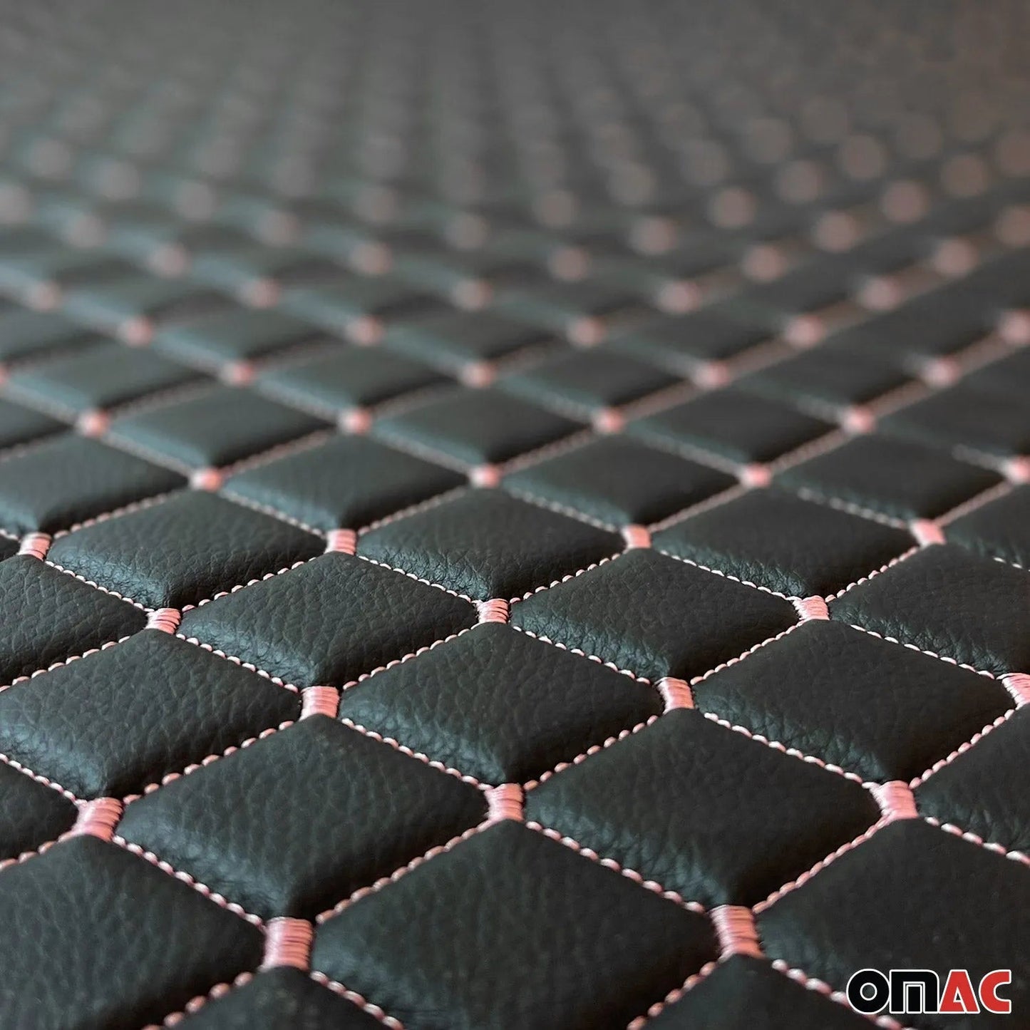 Embossed Black Faux Leather Lining Pink Stitch Car Upholstery 1 Yard x 1.5 Yards