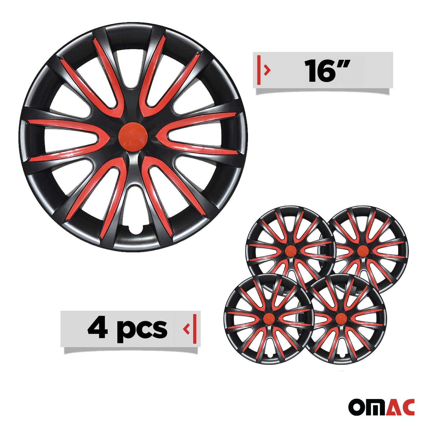 Bicolo Hub Caps Wheel Cover 16" Black & Red Full Set 4 pcs.