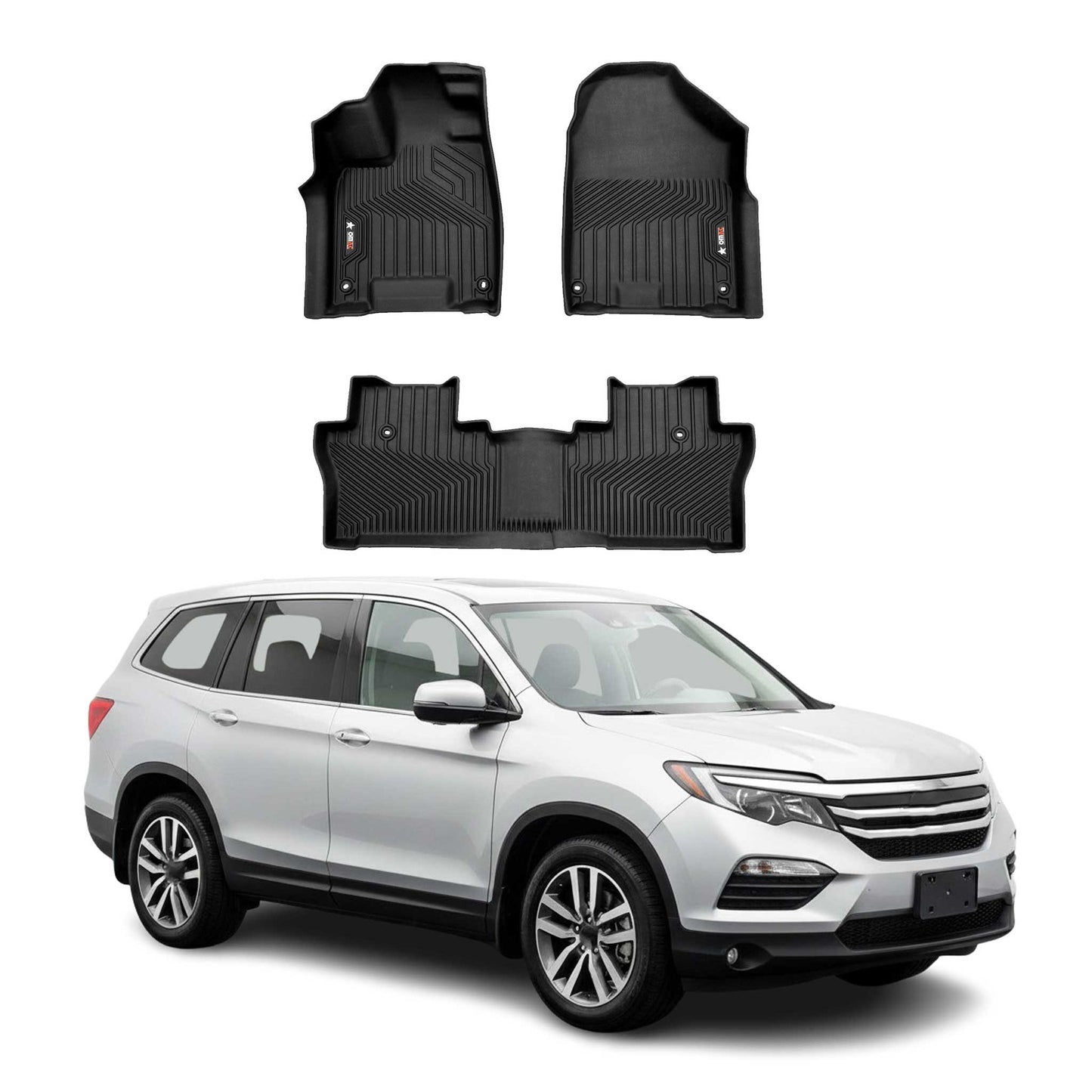 2016-2022 Honda Pilot Premium Floor Mats Liners First and Second Row Set Black