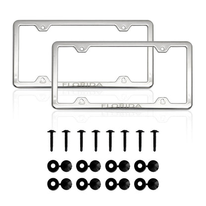 FLORIDA Print License Plate Frame Tag Holder Chrome S. Steel Set 2 Pcs.