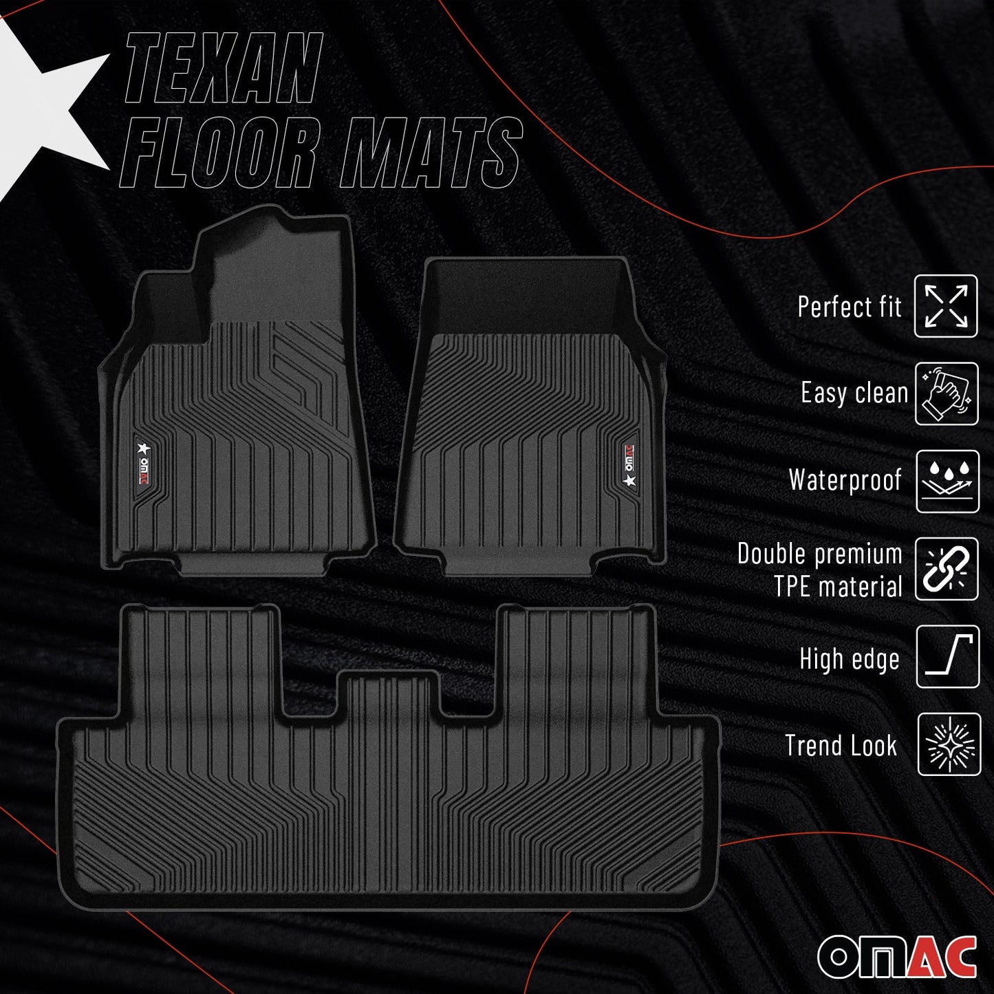2020-2026 Tesla Model Y Premium Floor Mats Liners First and Second Row Set Black