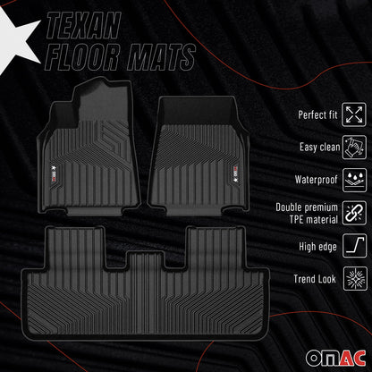 2020-2026 Tesla Model Y Premium Floor Mats Liners First and Second Row Set Black
