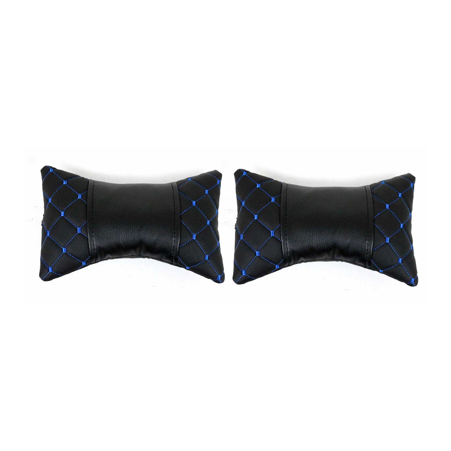 2x Car Seat Neck Pillow Head Shoulder Rest Pad Black with Blue PU Leather