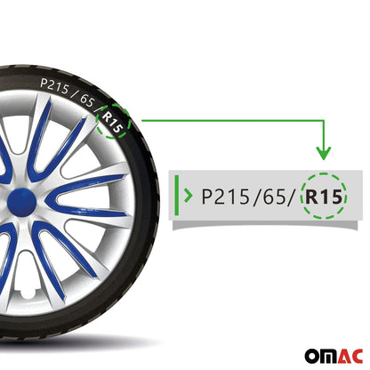 Bicolo Hub Caps Wheel Cover 15" Gray & Dark Blue Full Set 4 pcs.