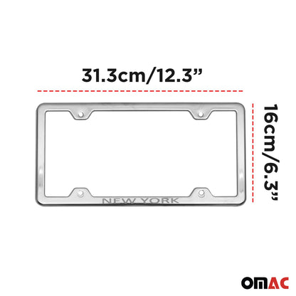 NEW YORK Print License Plate Frame Chrome Stainless Steel 2 Pcs.