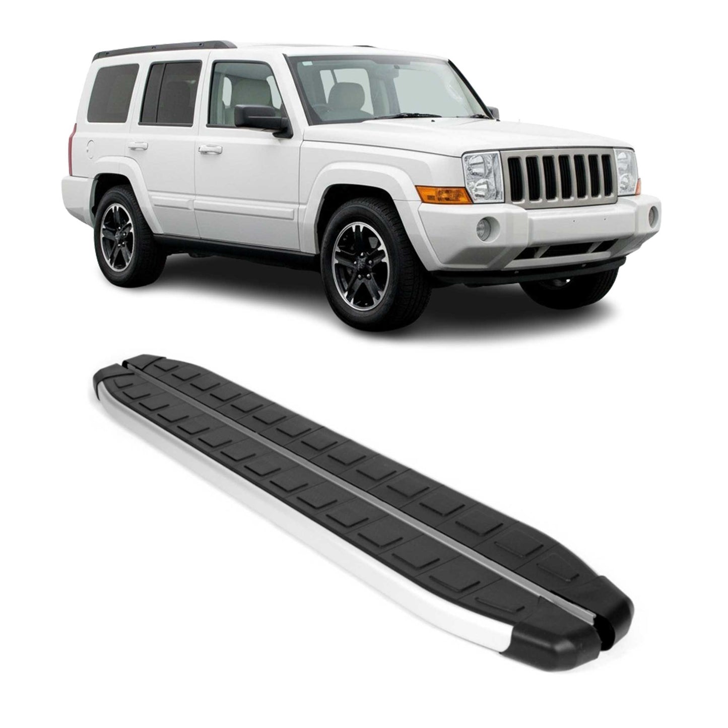 2005-2010 Jeep Commander XK / 2004-2011 Grand Cherokee WK Running Boards Side Steps Silver & Black
