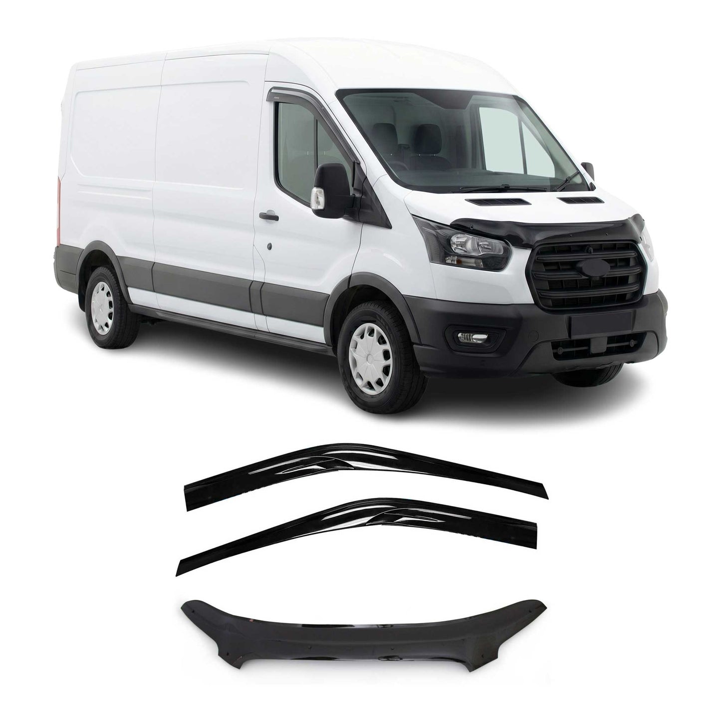 2015-2020 Ford Transit Bug Shield Hood Deflector & Window Visor Vent Kit 3Pcs Smoke