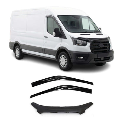 2015-2020 Ford Transit Bug Shield Hood Deflector & Window Visor Vent Kit 3Pcs Smoke