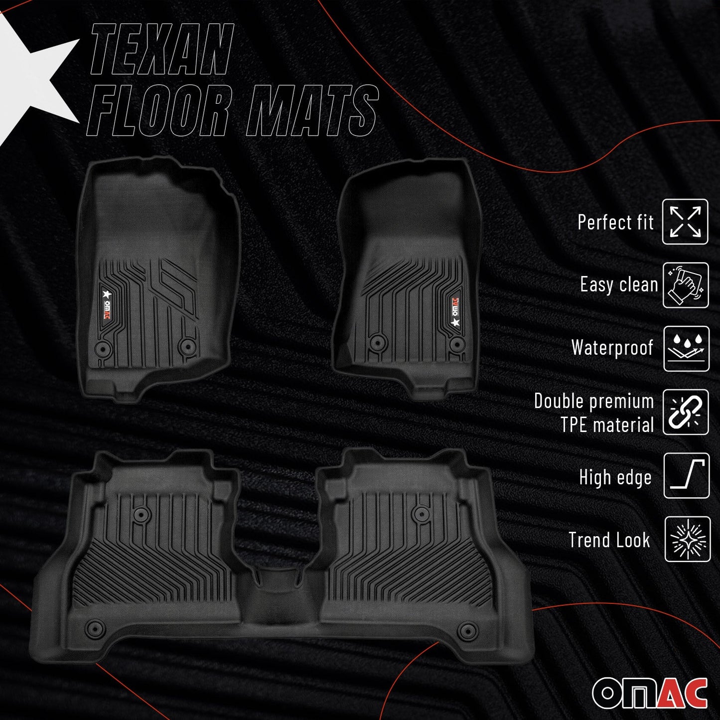 2020-2026 Jeep Gladiator Premium Floor Mats Liners First and Second Row Set Black