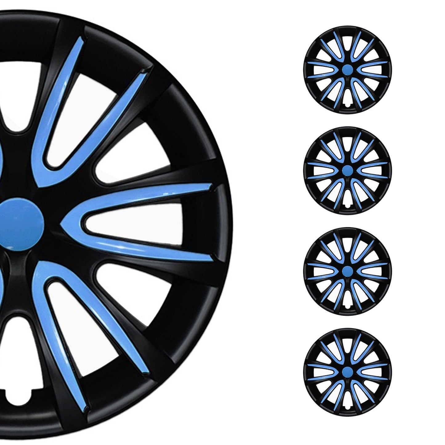 Bicolo Hub Caps Wheel Cover 16" Black Matt & Blue Full Set 4 pcs.
