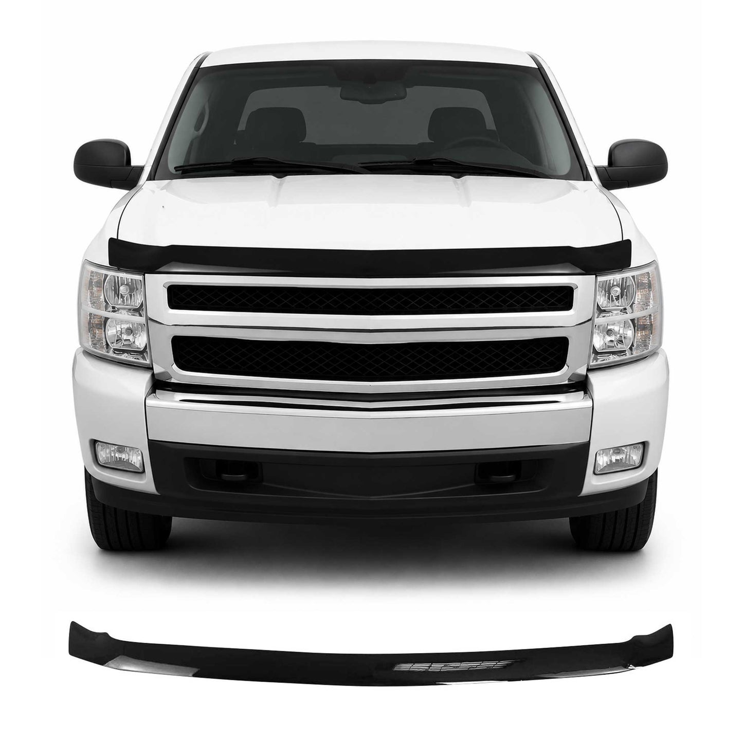 2007-2013 Chevrolet Silverado 1500 Front Bug Shield Hood Deflector 1 Pc Smoke Stick Install