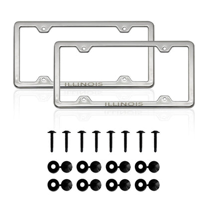 ILLINOIS Print License Plate Frame Tag Holder Chrome S. Steel Set 2 Pcs.