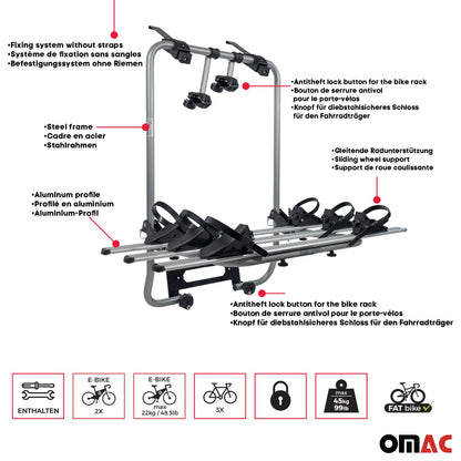 2006-2013 Audi A3 3 Bike Rack Carrier Hitch Mount Black 1Pc