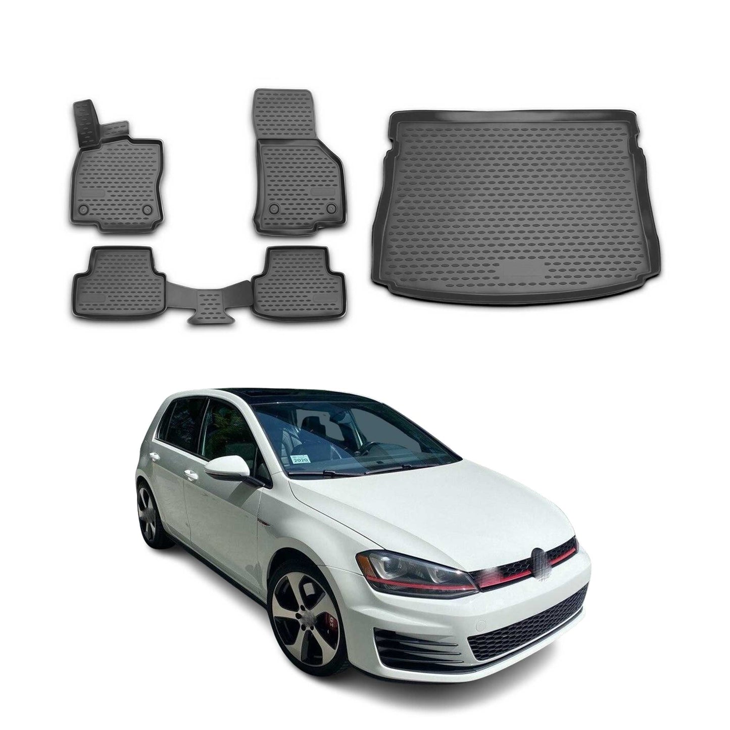 2015-2021 VW Golf MK7 Floor Mats & Cargo Liner Full Set All Weather Black
