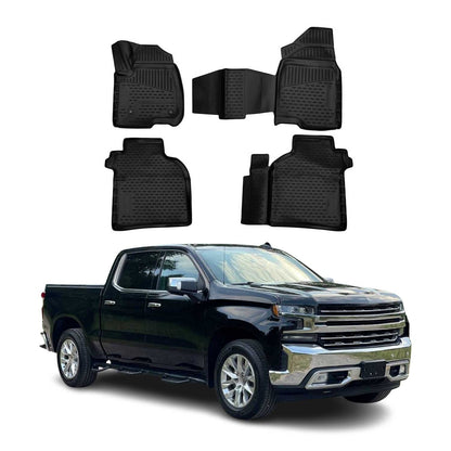 2019-2026 Chevrolet Silverado Crew Cab 1500/2500/3500 Floor Mats Liners Full Set All Weather