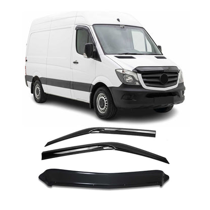 2014-2018 Mercedes Sprinter W906 Bug Shield Hood Deflector & Window Visor Kit 3Pcs Smoke
