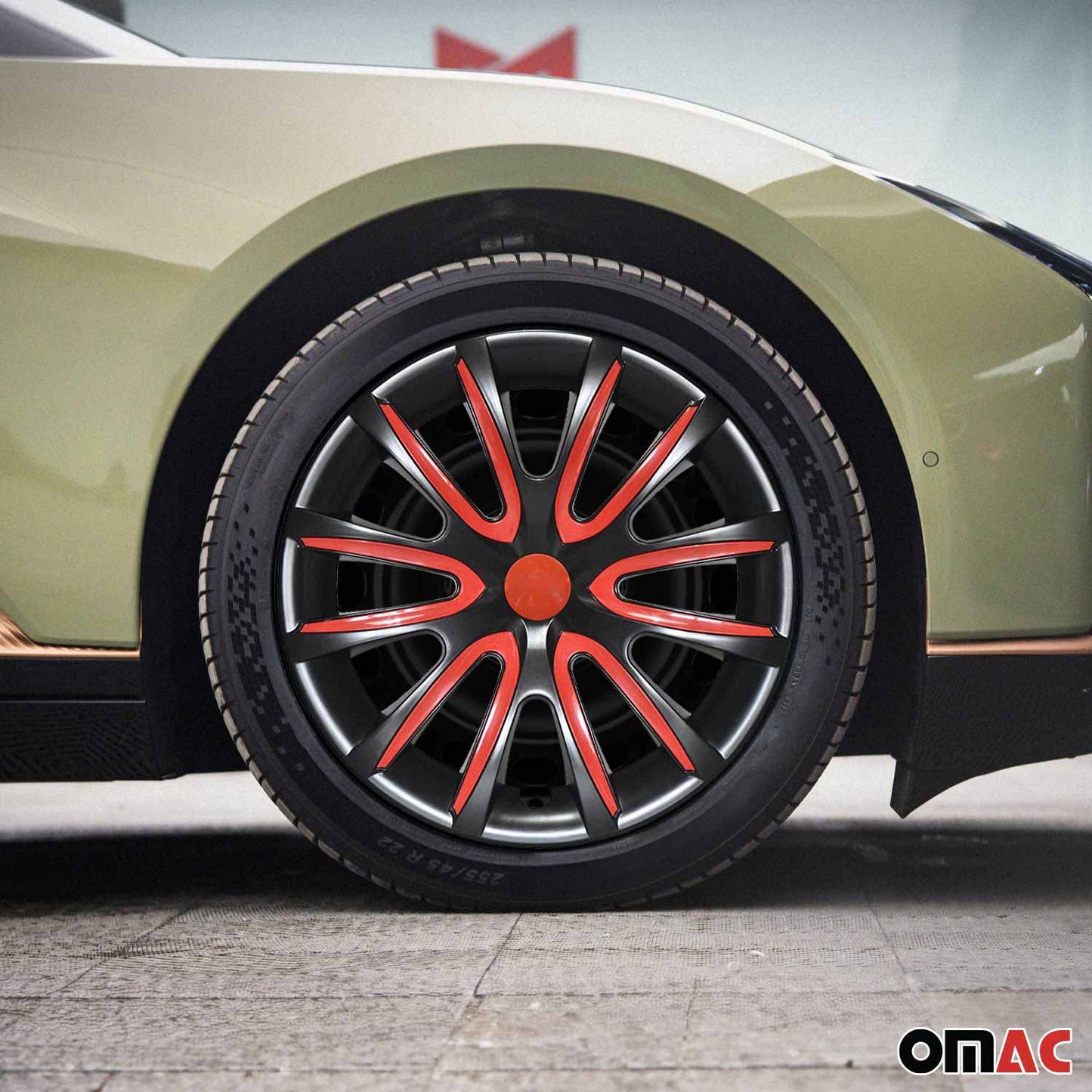 Bicolo Hub Caps Wheel Cover 16" Black & Red Full Set 4 pcs.