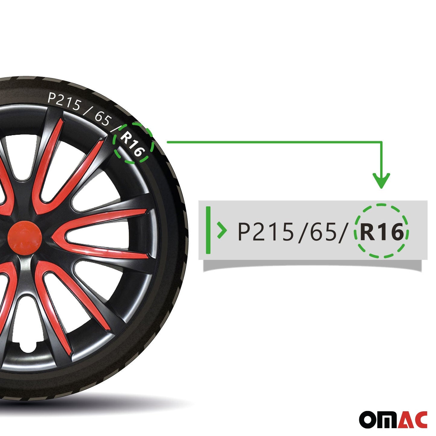 Bicolo Hub Caps Wheel Cover 16" Black & Red Full Set 4 pcs.
