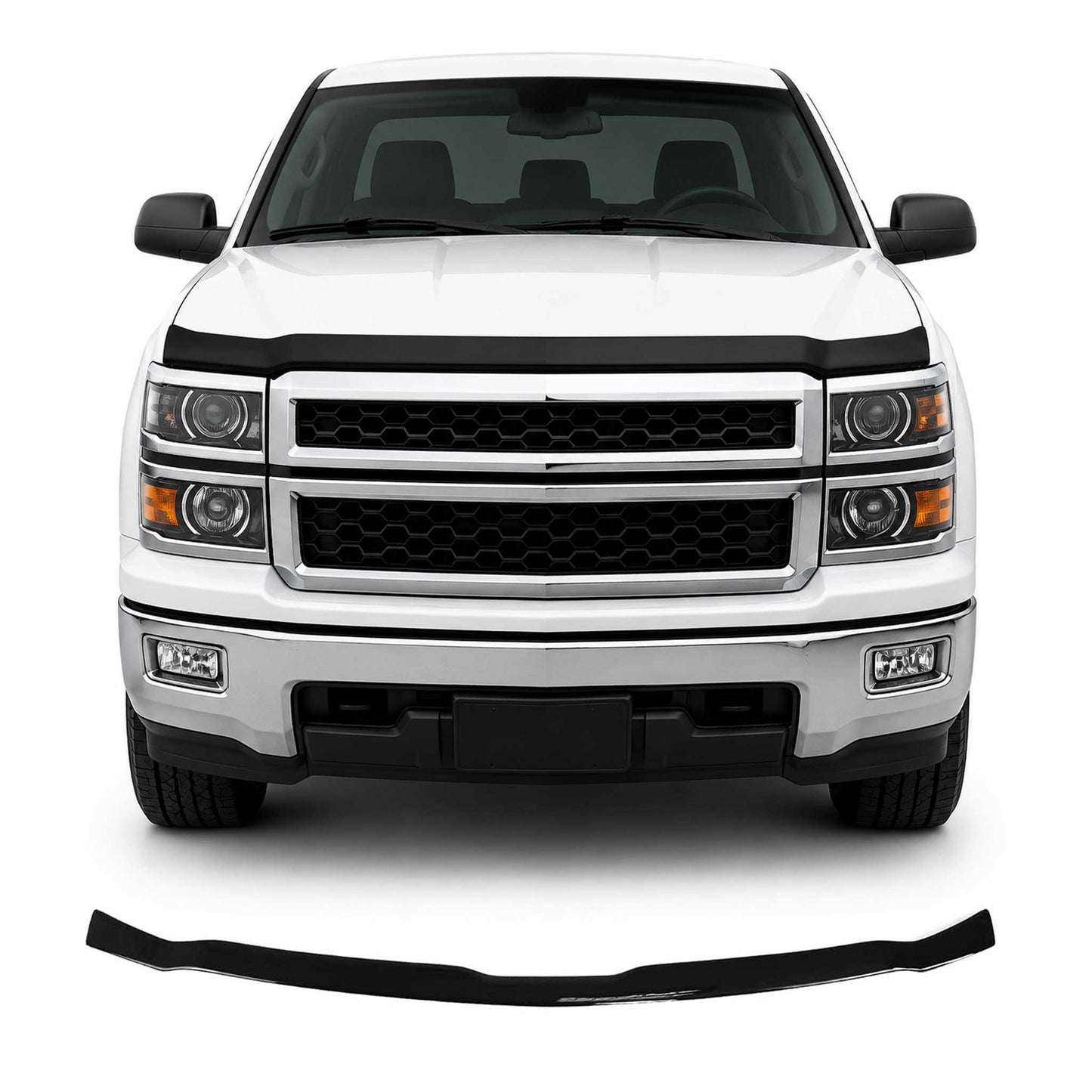 2014-2015 Chevrolet Silverado 1500 Front Bug Shield Hood Deflector 1 Pc Smoke Stick Install