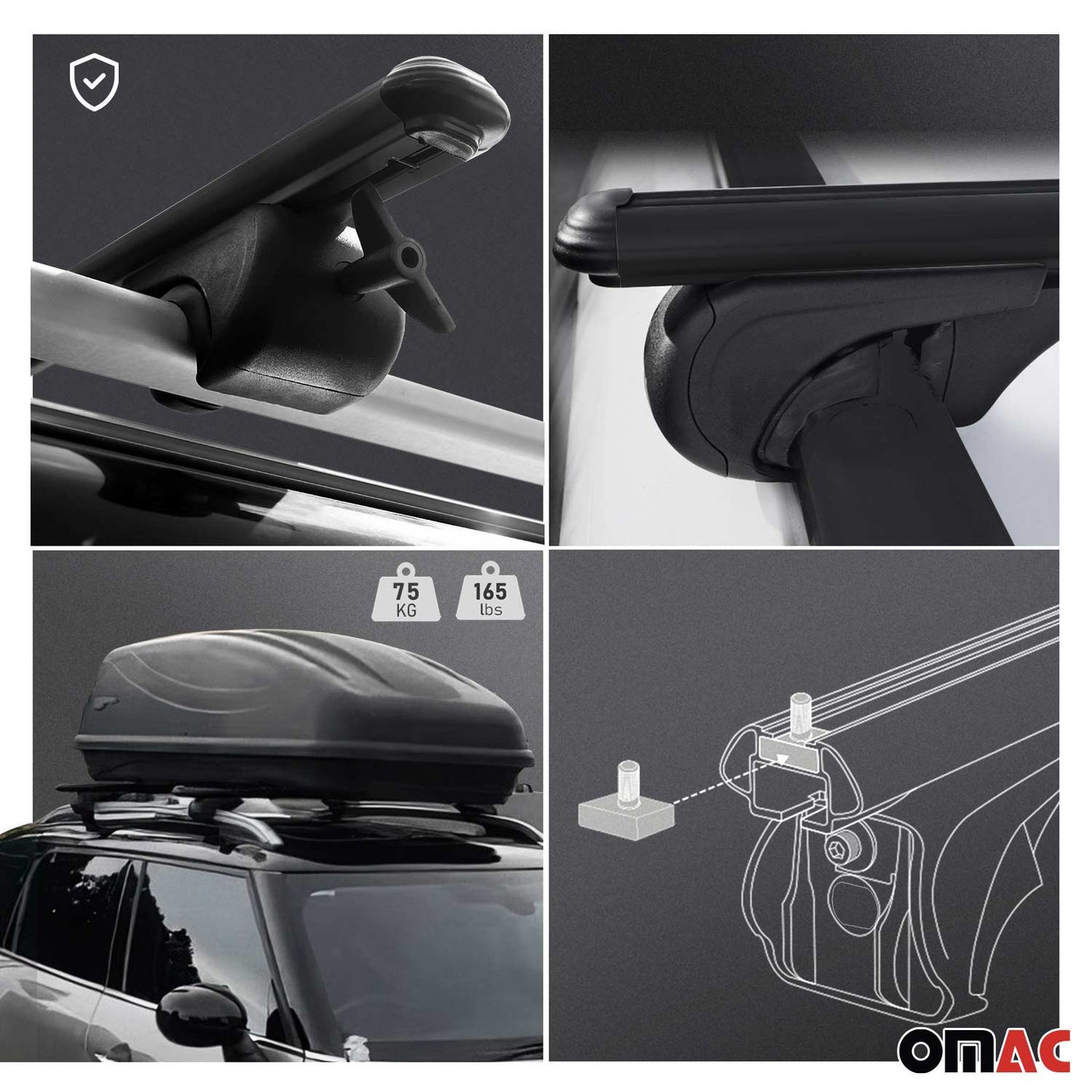 2007-2014 Ford Edge Roof Rack Cross Bars Black