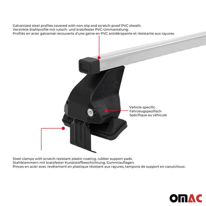 Smooth Roof Racks Cross Bars Luggage Carrier for Audi Q2 2018-2024 Silver 2x