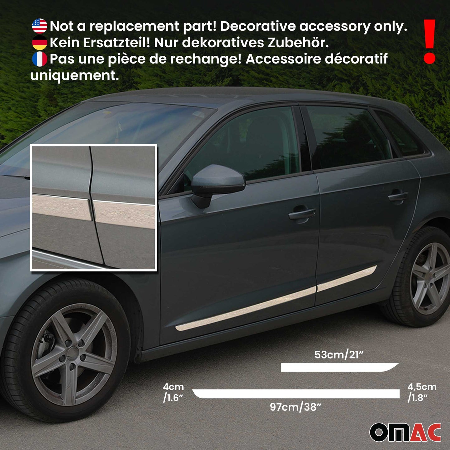 2012-2018 Ford Focus Side Door Molding Trim Skirt Garnish Stainless Steel Gloss 4Pcs