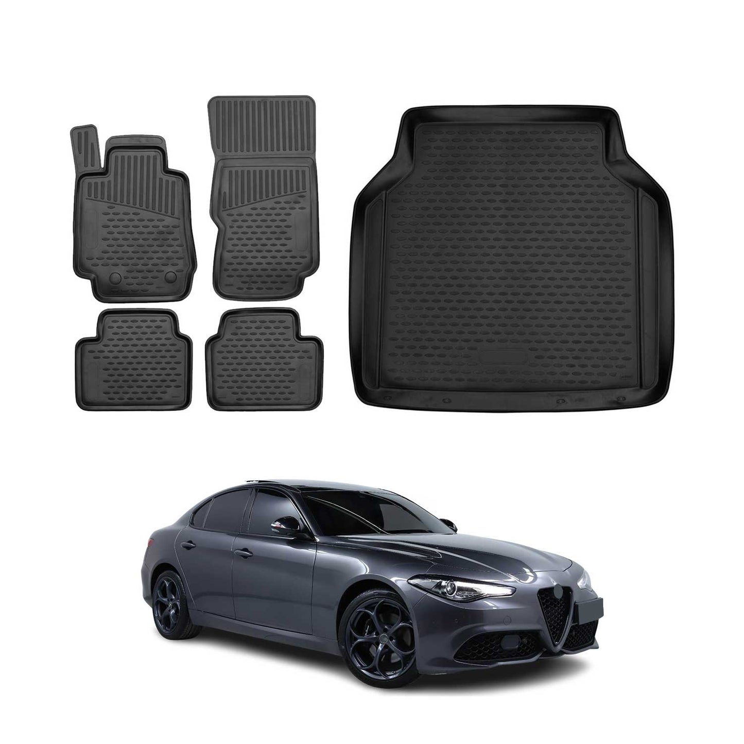 2017-2026 Alfa Romeo Giulia Floor Mats & Cargo Liner Full Set All Weather Black