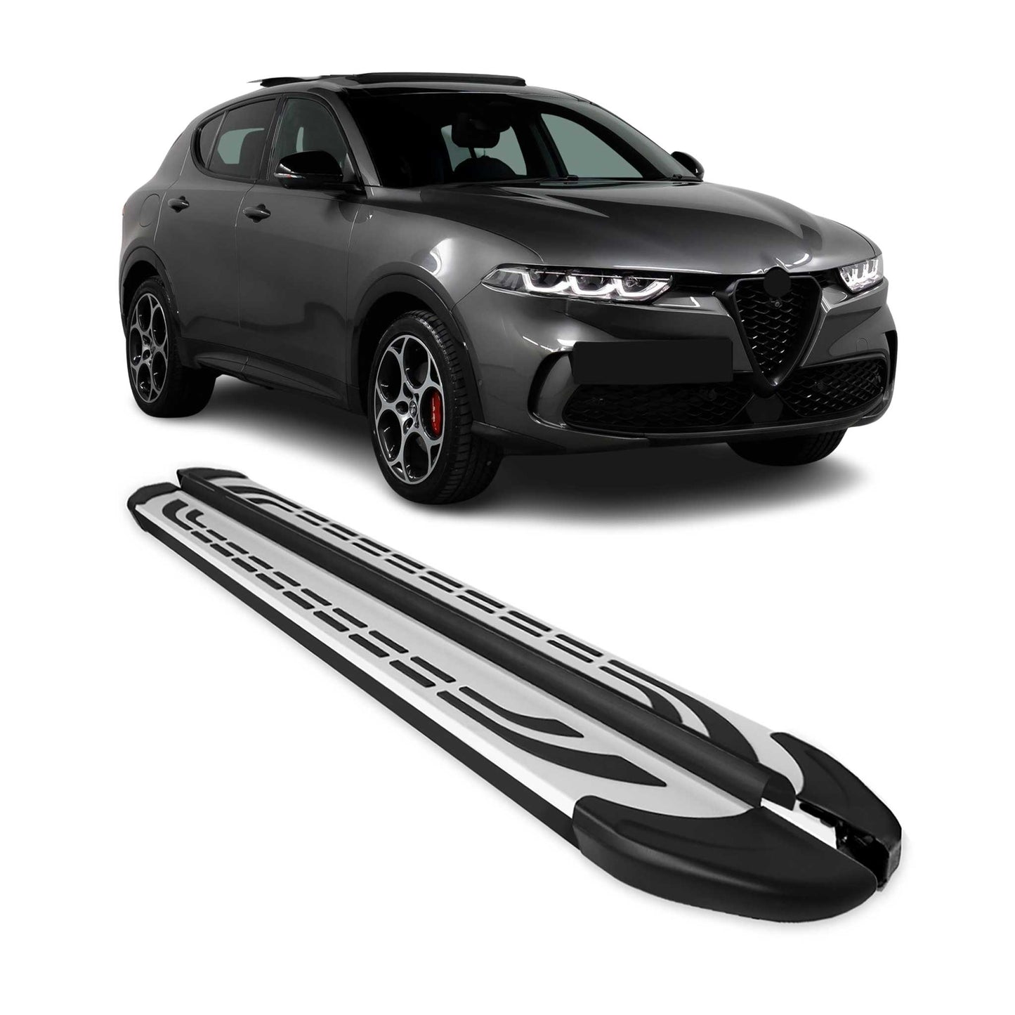 2023-2026 Alfa Romeo Tonale Running Boards Side Steps Silver & Black