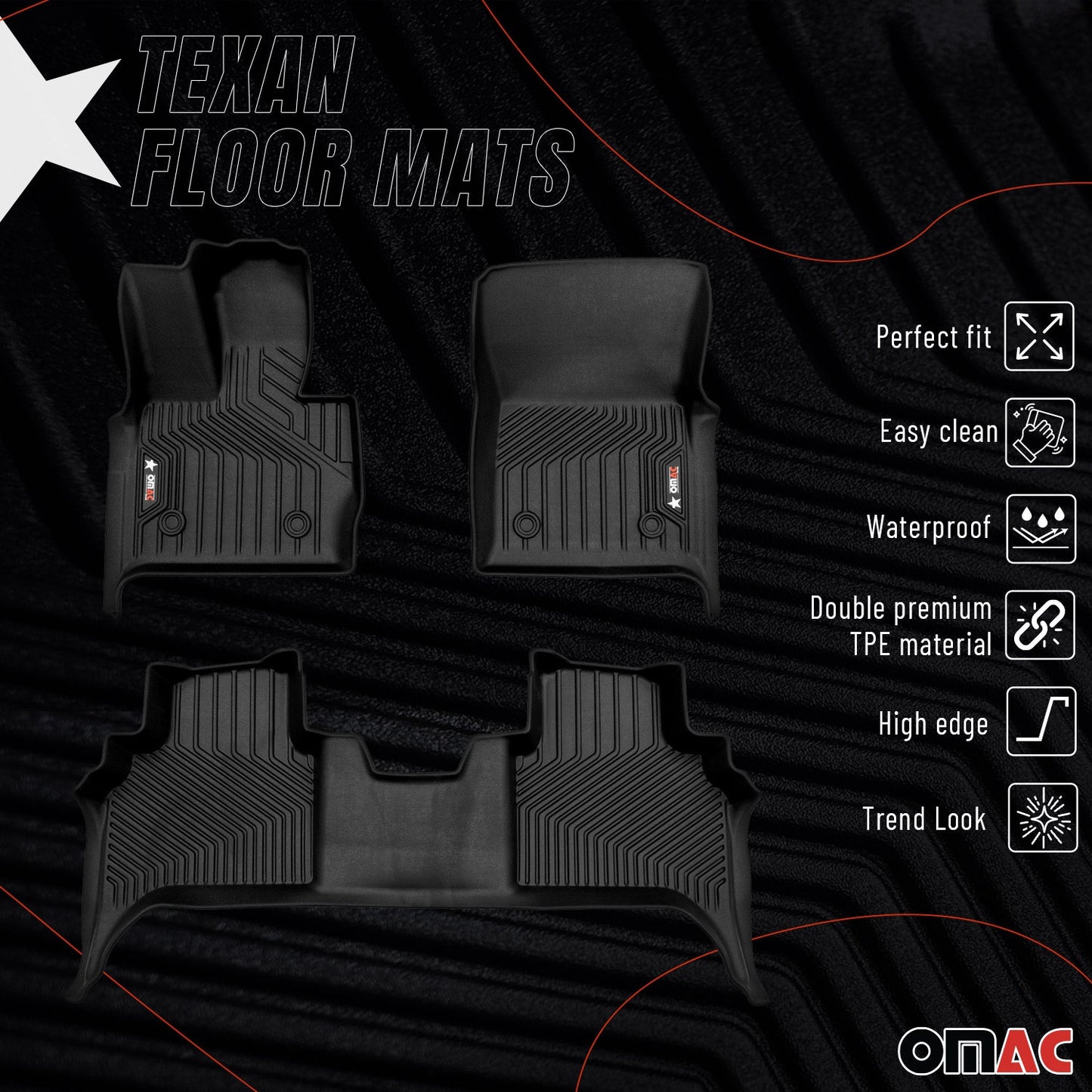 2021-2026 Chevrolet Suburban Premium Floor Mats Liners Second Row Rear
