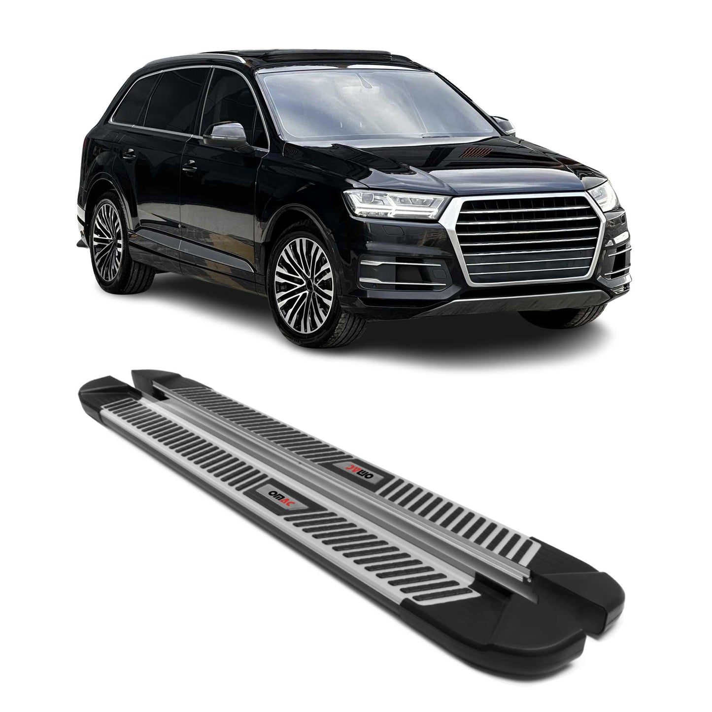 2017-2026 Audi Q7 Running Boards Side Steps Silver & Black