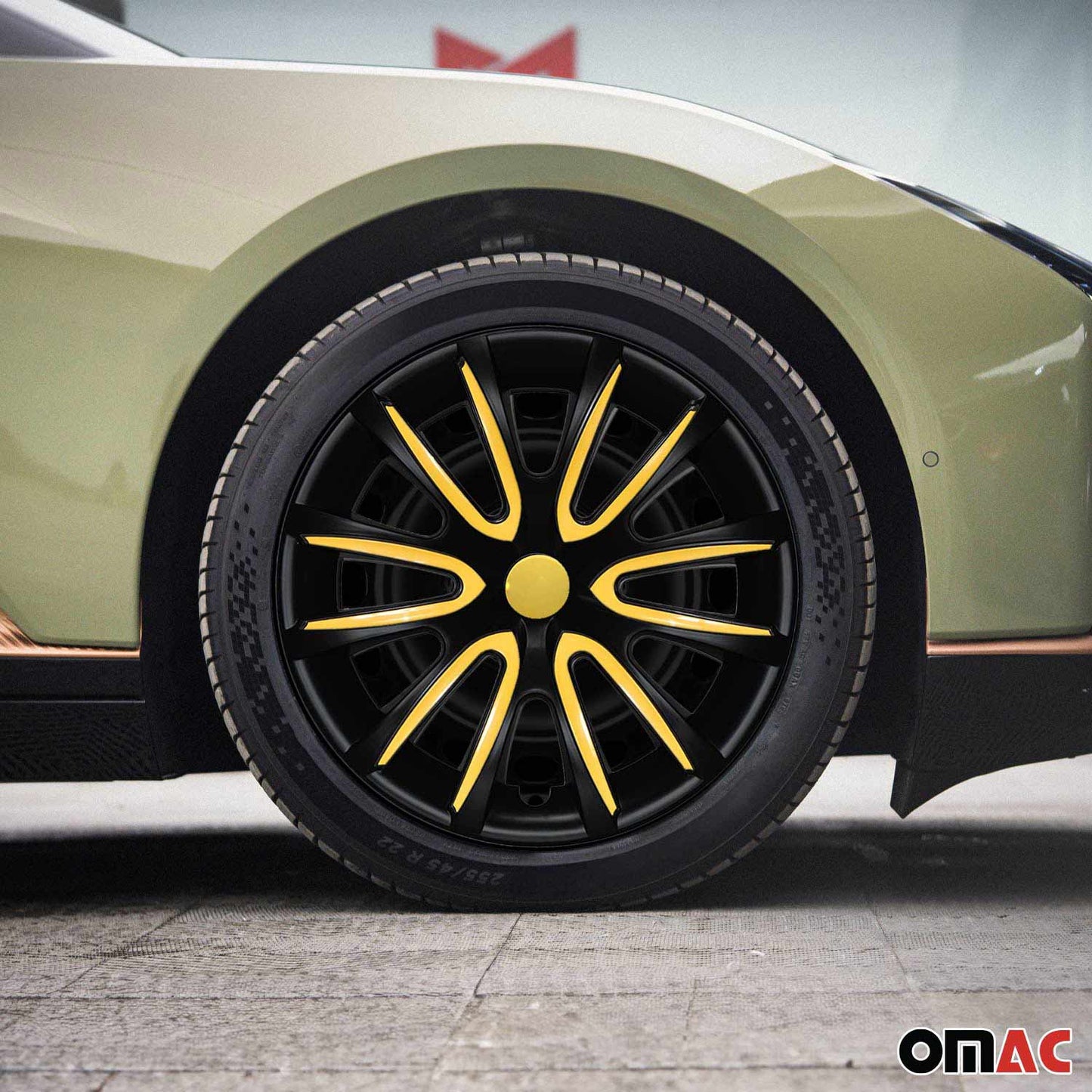 Bicolo Hub Caps Wheel Cover 14" Black Matt & Yellow Full Set 4 pcs.