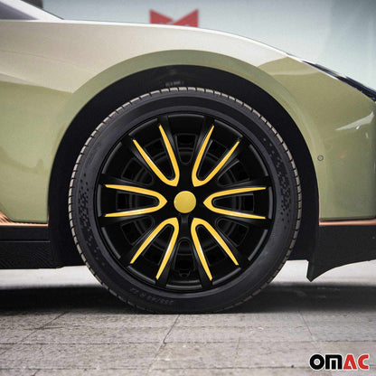 Bicolo Hub Caps Wheel Cover 14" Black Matt & Yellow Full Set 4 pcs.