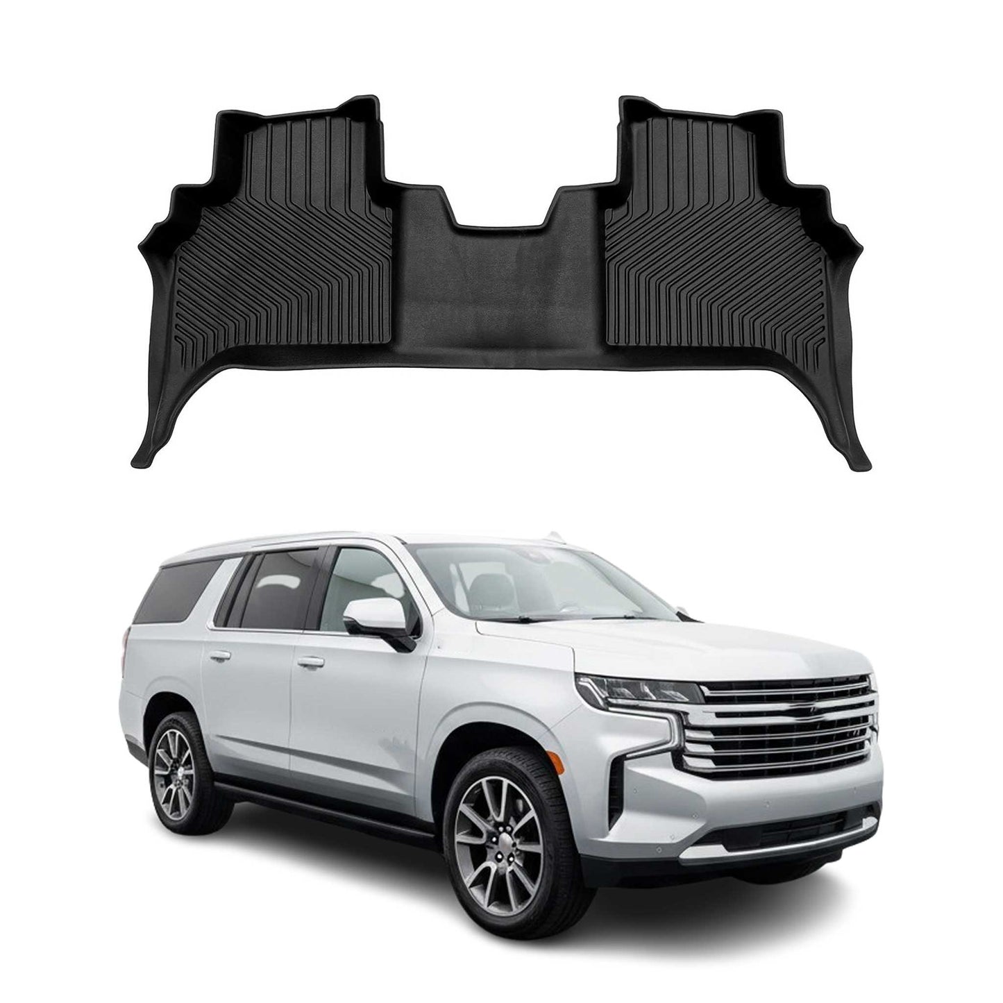 2021-2026 Chevrolet Tahoe Premium Floor Mats Liners First and Second Row Set Black