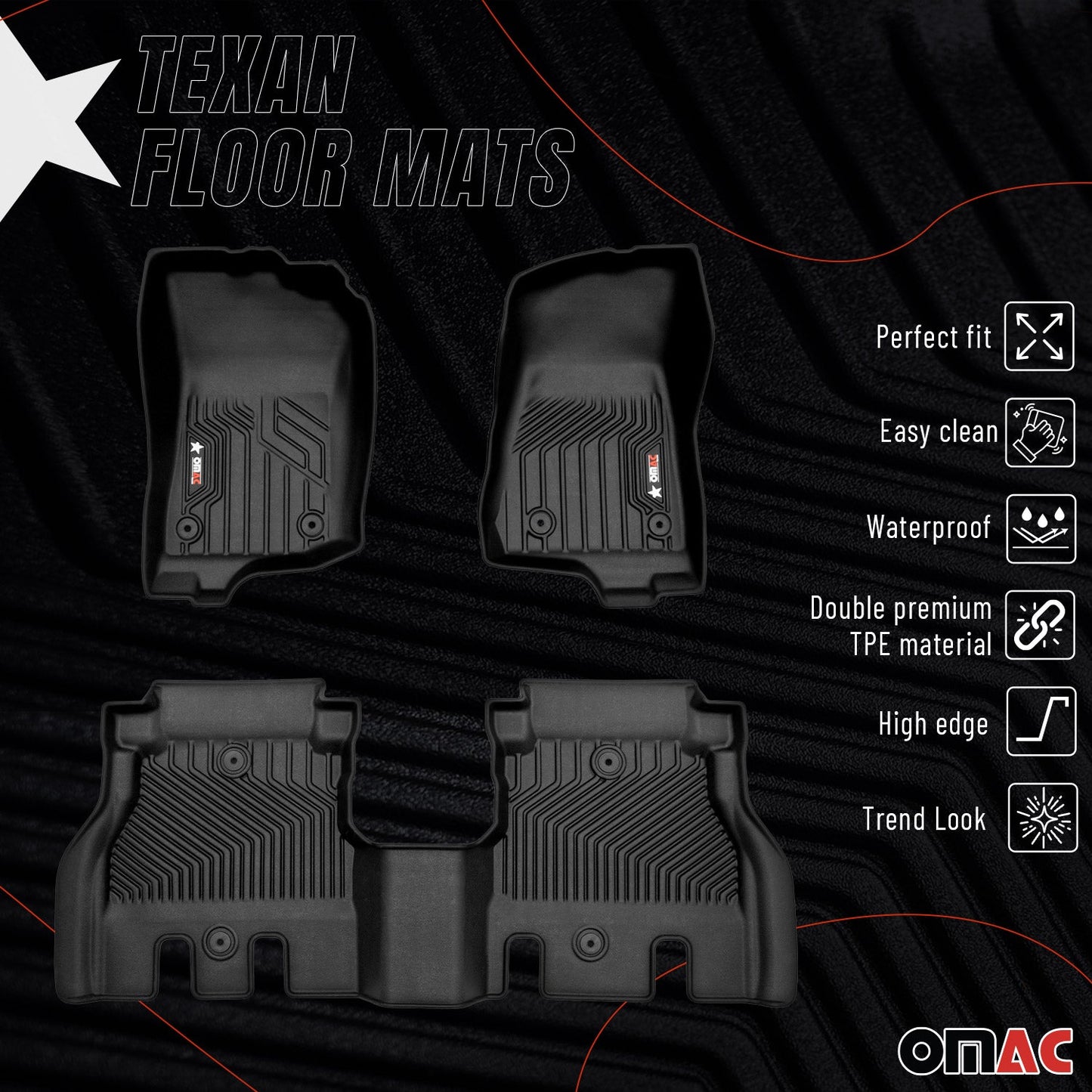 2018-2026 Jeep Wrangler Premium Floor Mats Liners First and Second Row Set