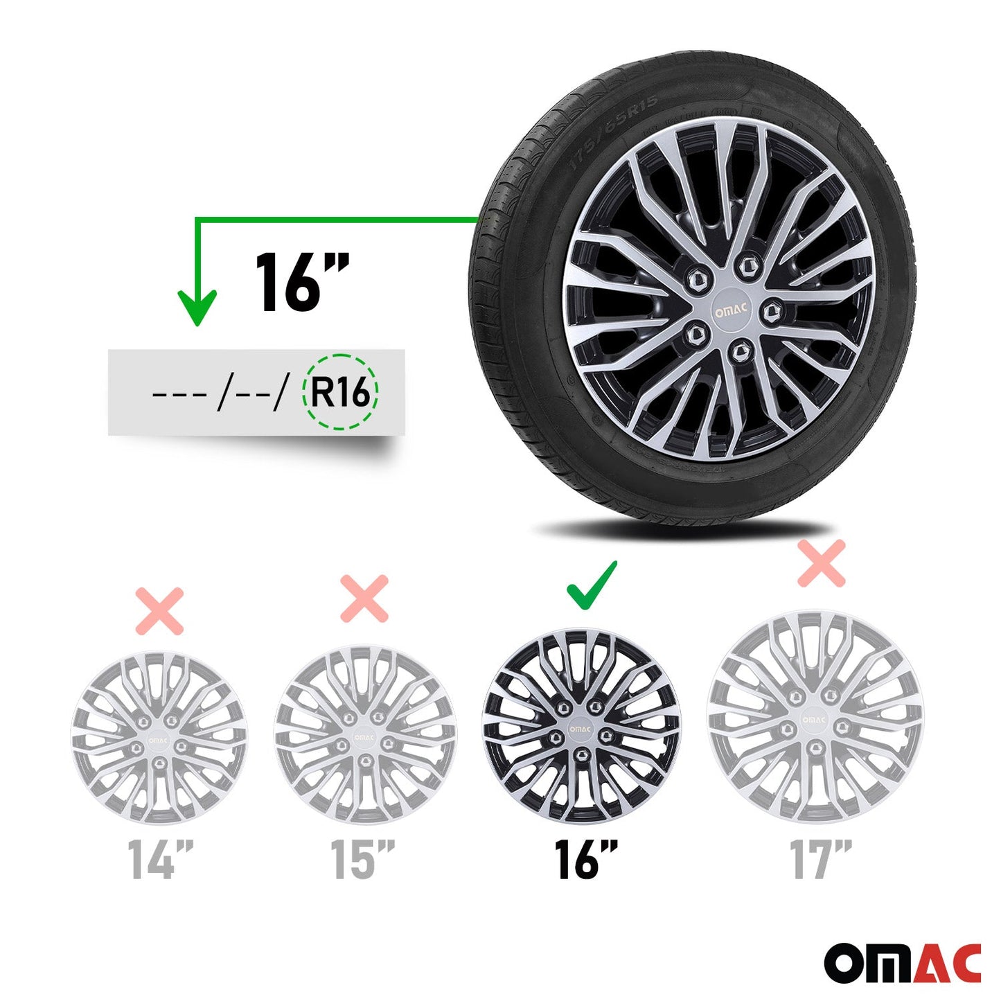 16" Wheel Covers for Ford Transit 150 250 350 2015-2025 Black Silver 4x Hub Caps