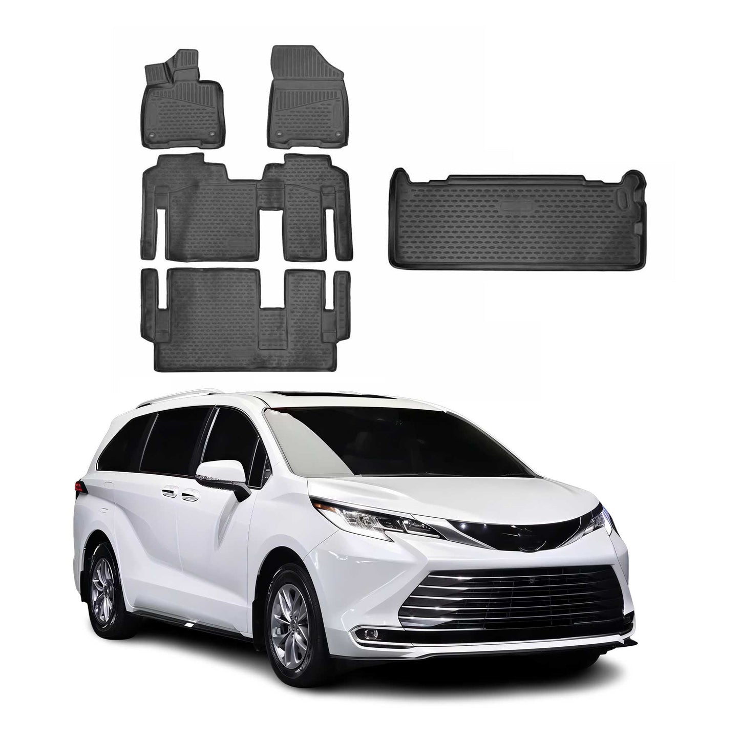 2021-2026 Toyota Sienna 8 Seats Floor Mats & Cargo Liner Full Set Black