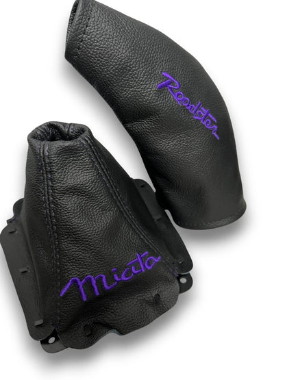Embroidery Genuine Leather Handbrake & Shift Boot Cover For MZADA MK1 MX-5 1998-2005