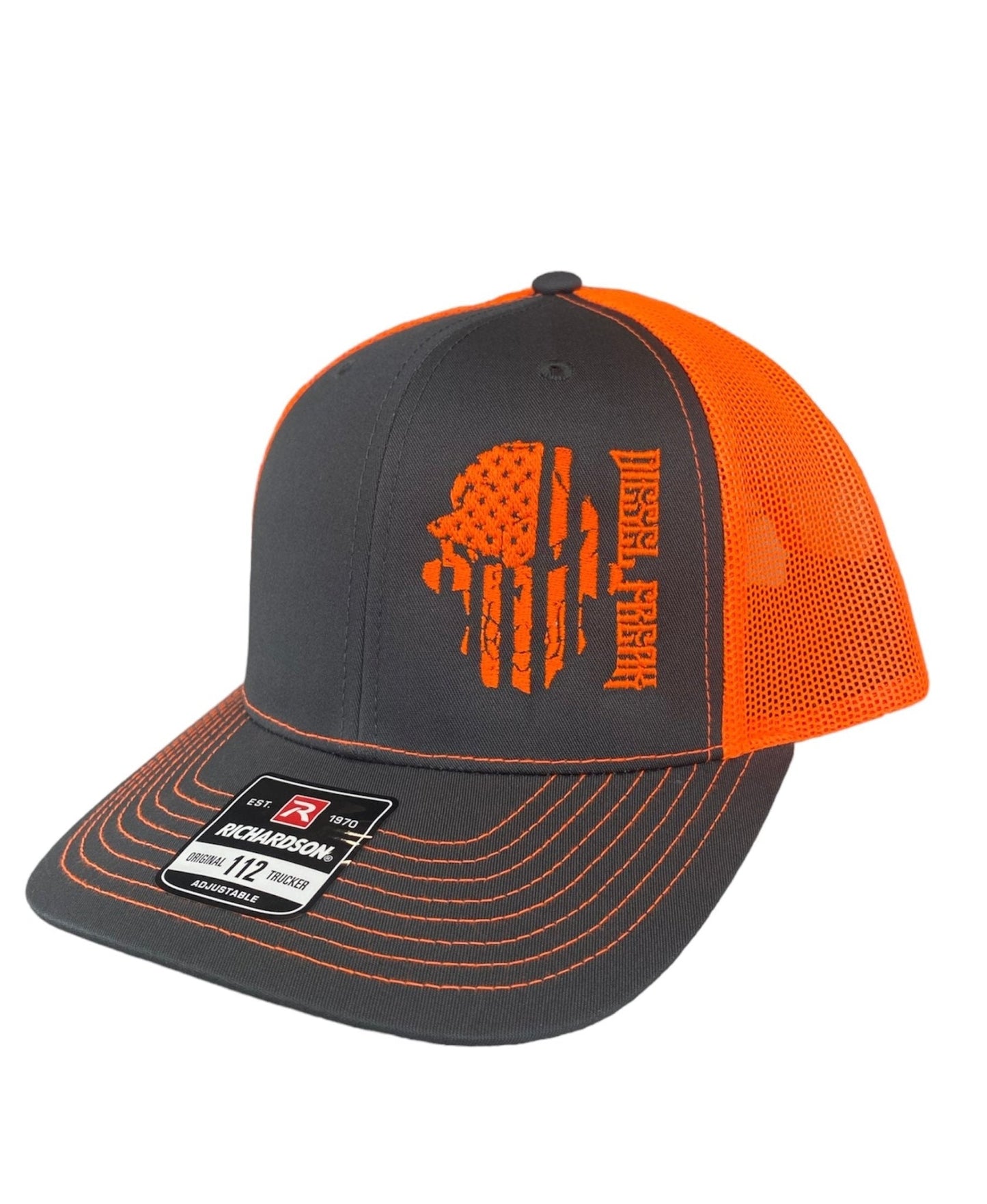 Neon Orange Flag Skully Snapback Hat