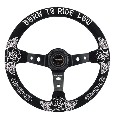 Custom Rose Universal 350mm 3" Deep Dish 6-Bolt Steering Wheel Black Suede Alcantara