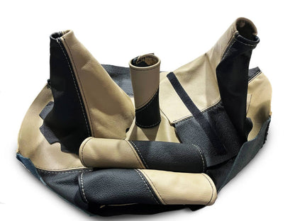 For 1997-2004 CORVETTE C5 Black & Oak Tan Leather Shift, E-Brake boot, Console, Grab, 2X Door Handle Cover