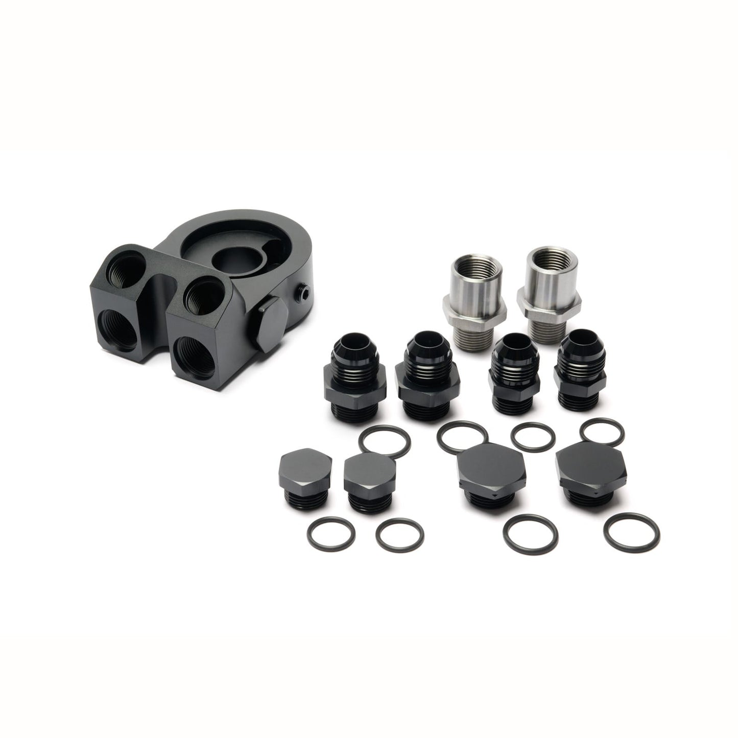 BOOST Products Billet Oil Filter Sandwich Plate Adapter  w/ Thermostat, black anodized