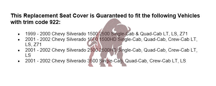 1999-2002 Chevy Silverado Seat Cover in Light Gray: Choose From Variations