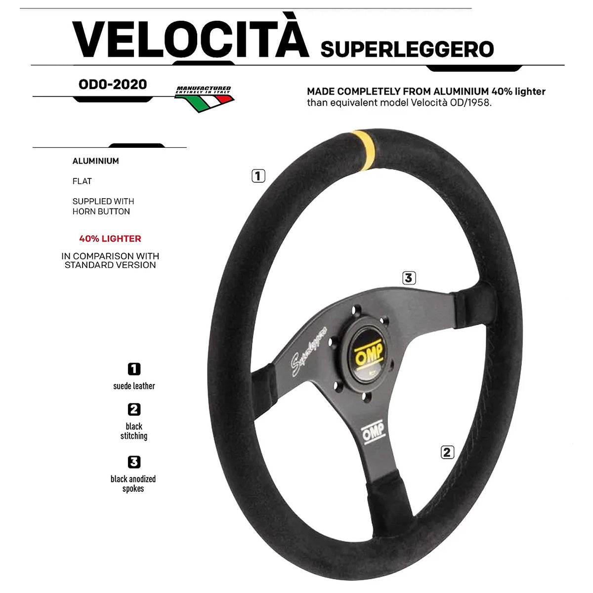 OMP Velocita Superleggero Steering Wheel – 350mm Lightweight Suede Racing Wheel