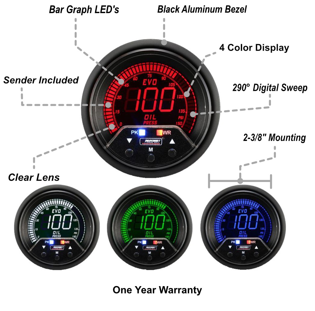 2-3/8" Premium Evo Electrical Oil Pressure Gauge