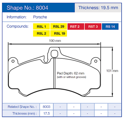 Pagid Racing Brake Pads No. 8004 (Front)