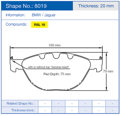 Pagid Racing Brake Pads No. 8019 (Front)