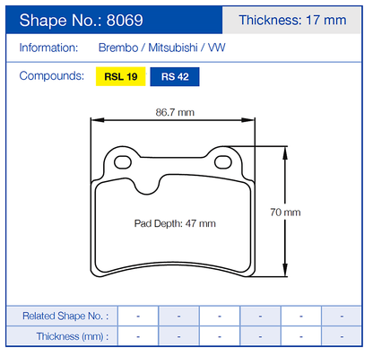 Pagid Racing Brake Pads No. 8069 (Rear)